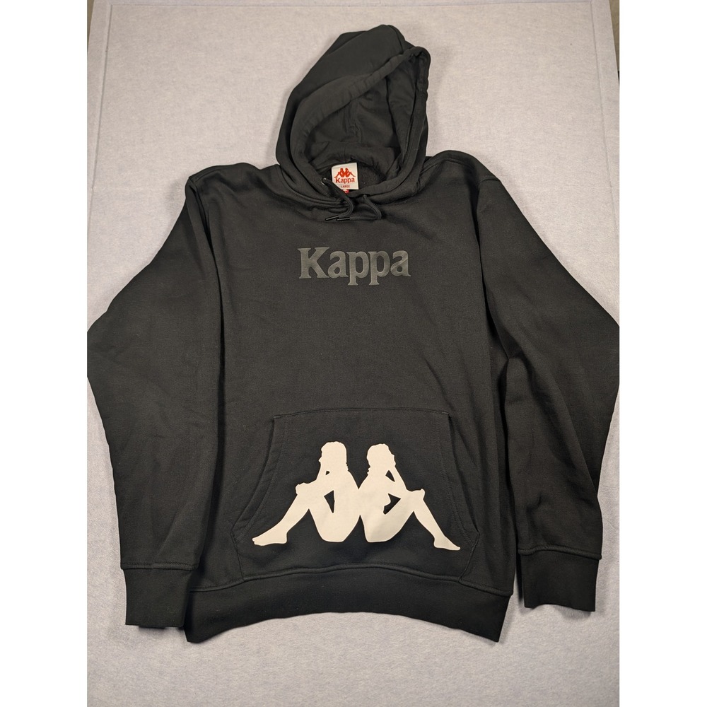 Kappa Hoodie Mens Large Black Omini Logo Graphic Pullover Sweatshirt Excellent